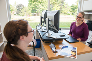 Staff sitting in front of a computer